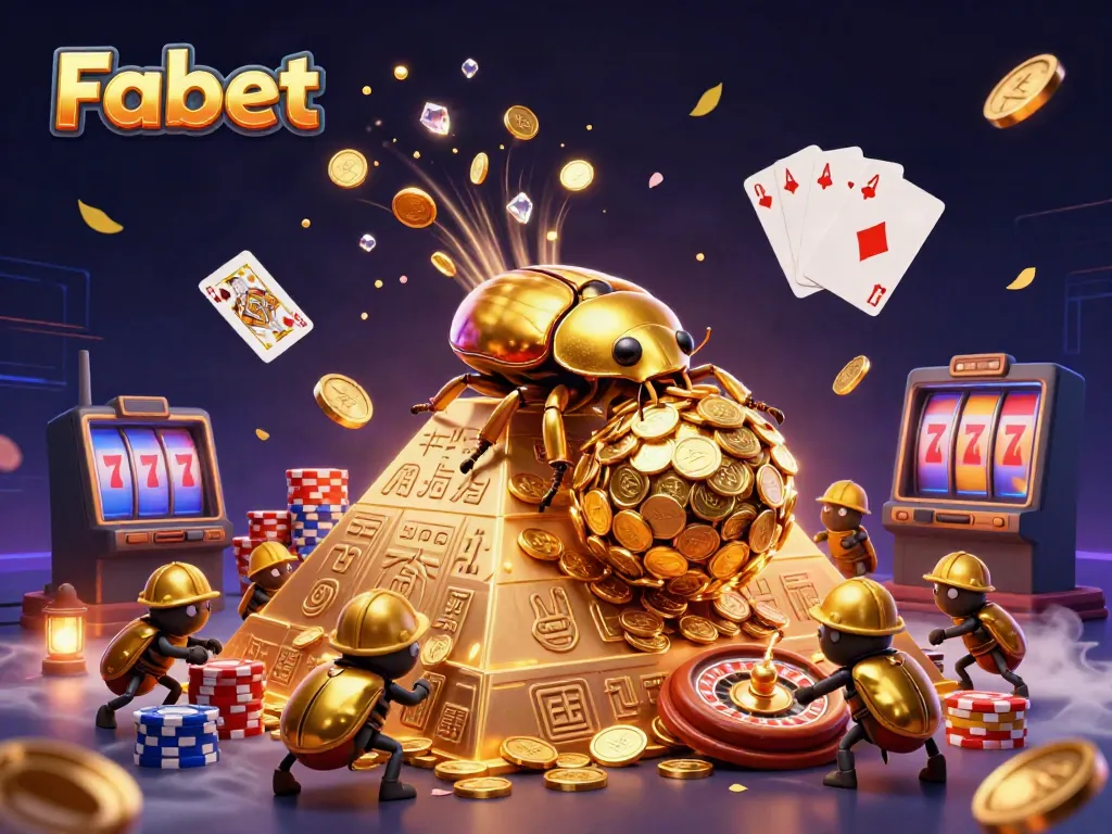 Experience Fabet with thrilling casino games and dynamic visuals of golden beetles and coins.