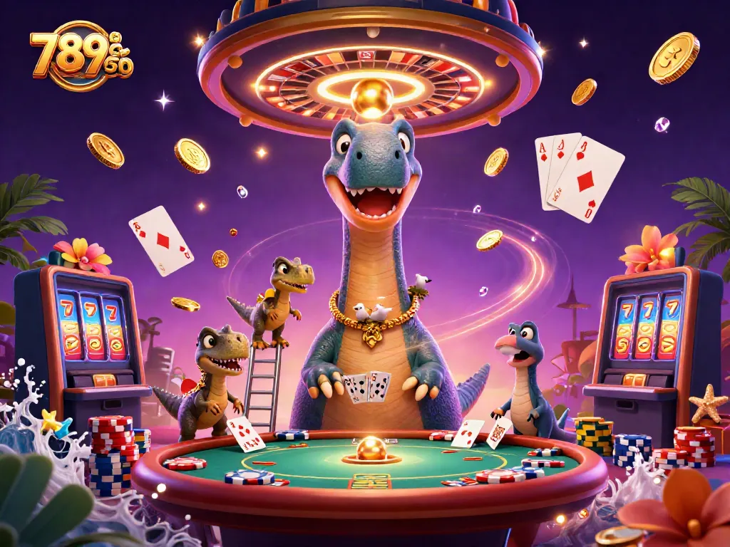 Experience the thrilling action of 789CLUB with vibrant characters and casino elements in a dynamic illustration.