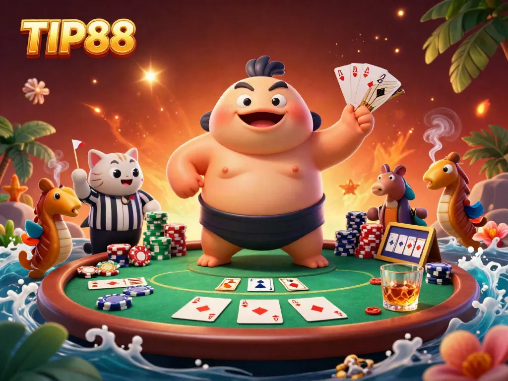 Experience thrilling gameplay at TIP88 with fun characters in an underwater poker scene.