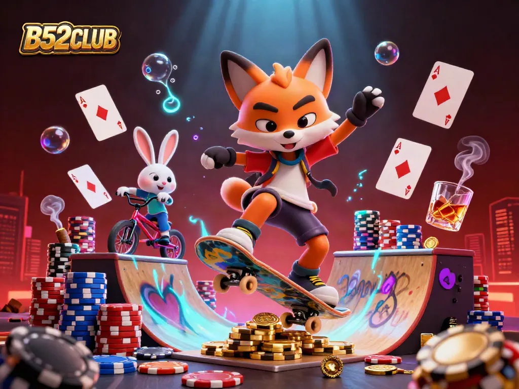 Experience thrilling gameplay at B52CLUB with lively characters in a vibrant casino setting.