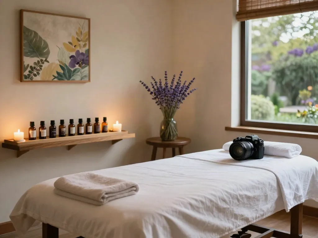 Relaxing setting for עיסוי אירוטי בדרום with massage table and soothing elements.