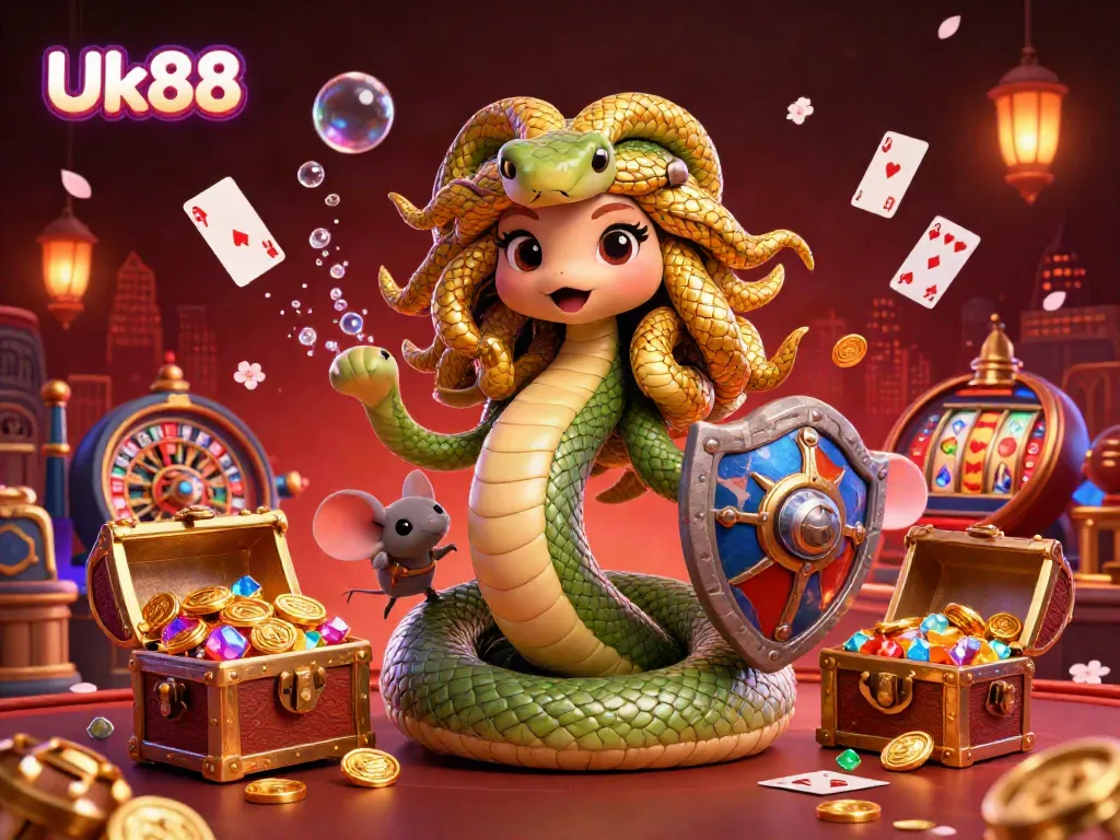 Engage with Uk88’s vibrant casino adventure showcasing colorful elements and unique characters.